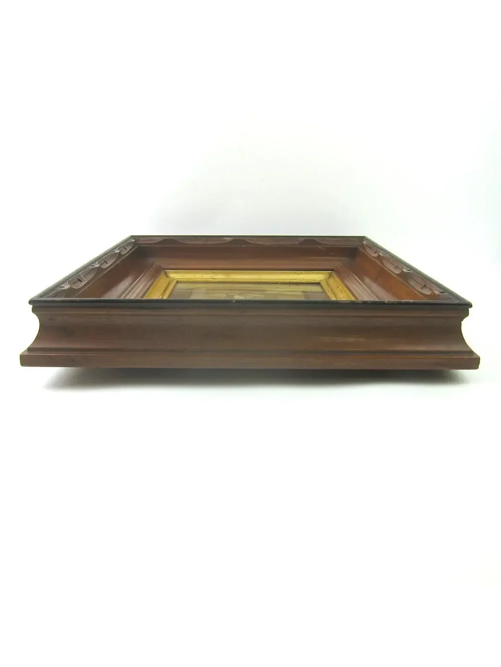Antique Victorian Deep Picture Frame Carved Wood Gold Gilt Child Photo Glass 16